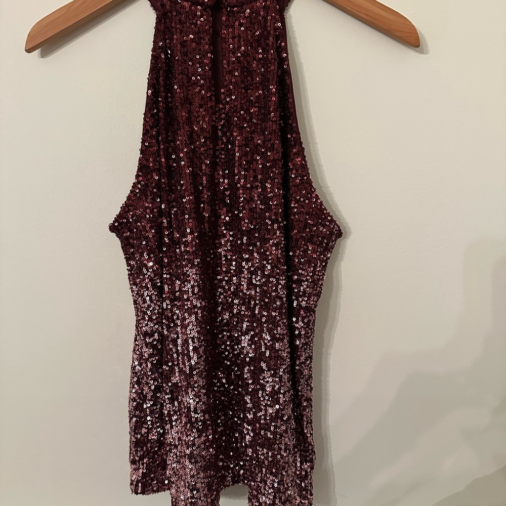 Cable & Gauge Burgundy Sequin Halter Top - Picture 6 of 8